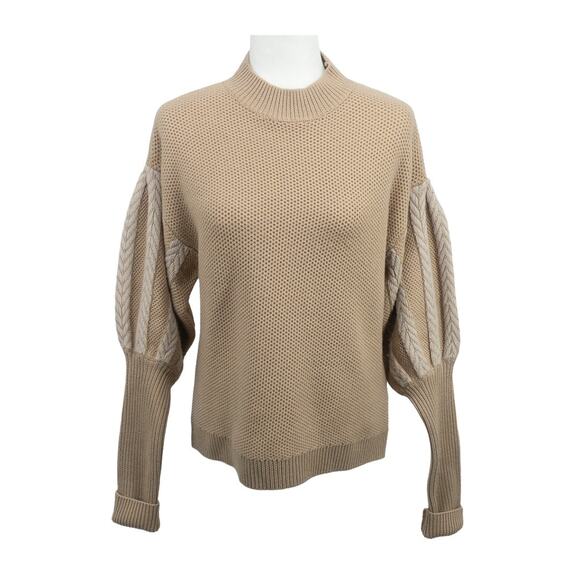 Jonathan Simkhai Wool Sweater M Beige Balloon Sleeve Knit Quiet Luxury - Picture 1 of 11